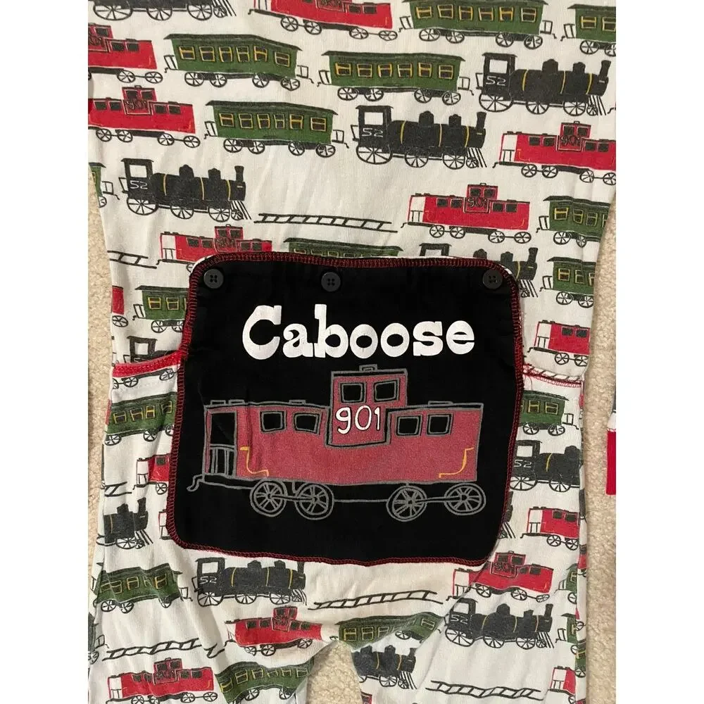 Lazy One Caboose Train Flapjack Union Suit Boys 12 Cotton One Piece Pajama PJs